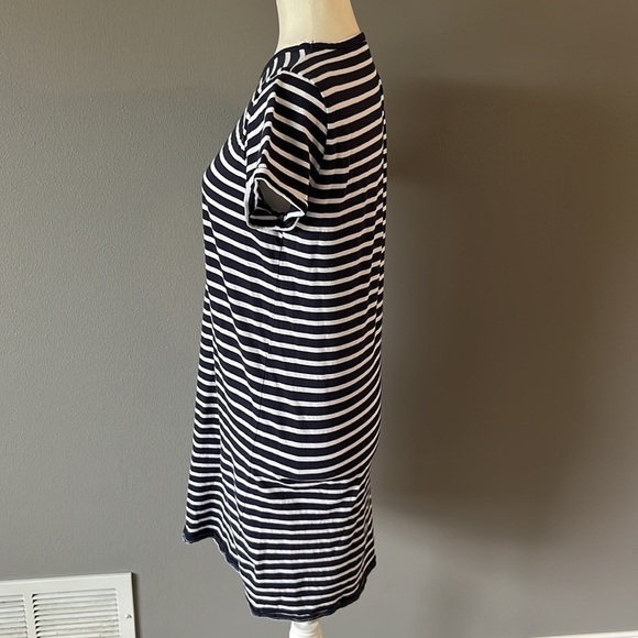 J. Crew Factory Navy White Striped Short Sleeve Tee Shirt Dress - Picture 7 of 11